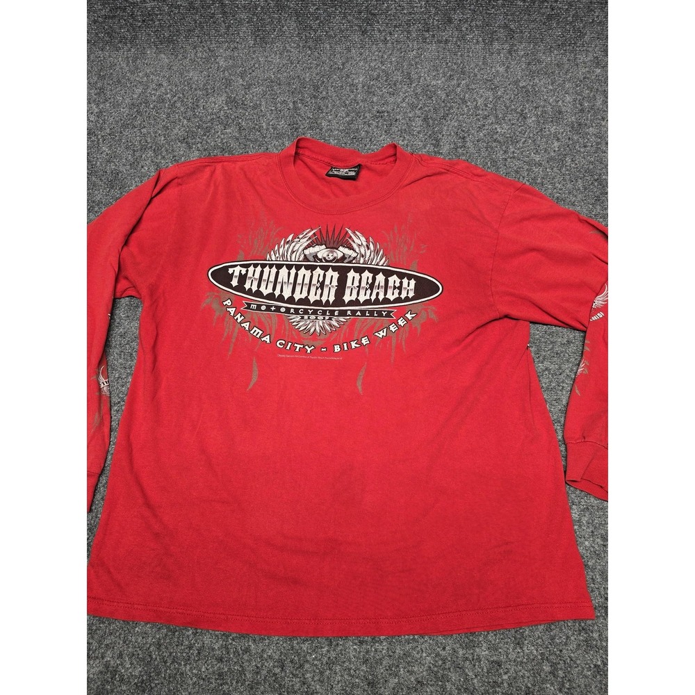 Thunder Beach Bike Week Motorcycle Rally Shirt Mens Large Red Long Sleeve 2009